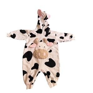 Shriek Chick Cow Print Hooded Romper Kids 12 mos  Fleece Animal Costume Pajama